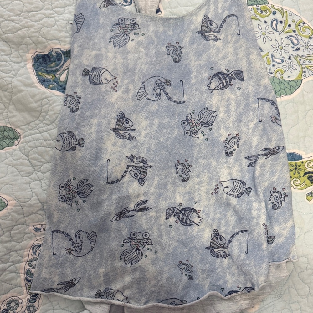 Hollister Light Blue Fish Patterned Tank Top with Twist Back Small - Picture 5 of 7